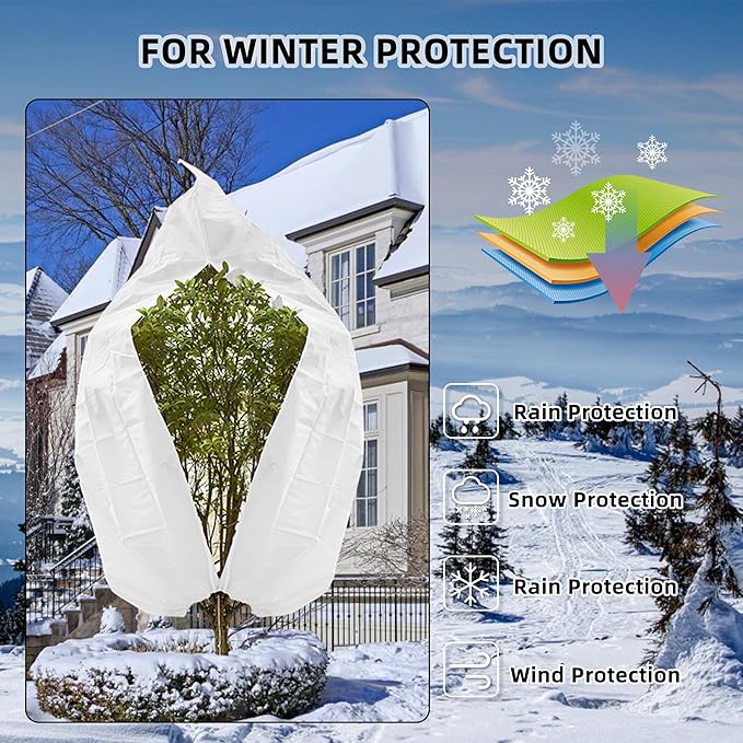 Rohuis Plant Covers Freeze Protection Winter, 2 Packs 95" Hx79 W 2.82oz Huge Tree Blankets Frost Cloth for Outdoor Plants with Zipper Drawstring, Large Garden Frost Protection Cover for Shrub Fig Tree