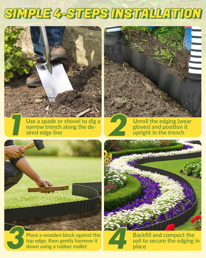 Velway Corrugated Metal Garden Edging - 6" H x 40Ft Sturdy Landscape Edging Border for Lawn, Flower Bed, Paver Edging and Garden Fence - Black