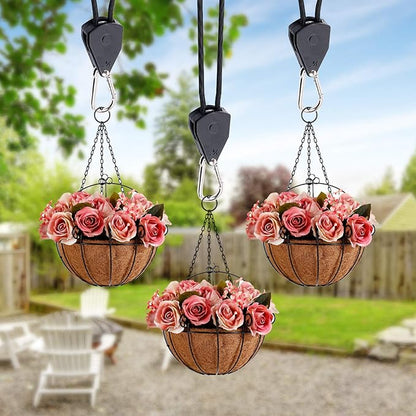 Rope Clip Hanger, 8 Packs 1/8 in Reinforced Adjustable Height Anti-Loose Design Metal Gears Clip for Growing Light Fixtures, Hanging Plants, 8 FT Length 150lbs Weight Capacity