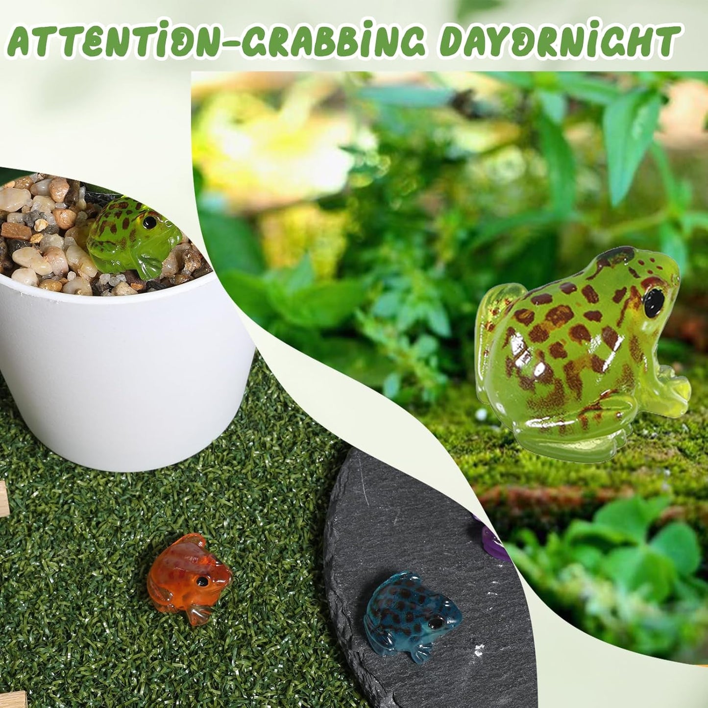 40Pcs Luminous Mini Frog Statues Model Miniature Frog Figurines Small Resin Animals Garden Decor Tiny DIY Terrarium Accessories Kit for Landscape Dollhouse Potted Aquarium Craft Party Ornament