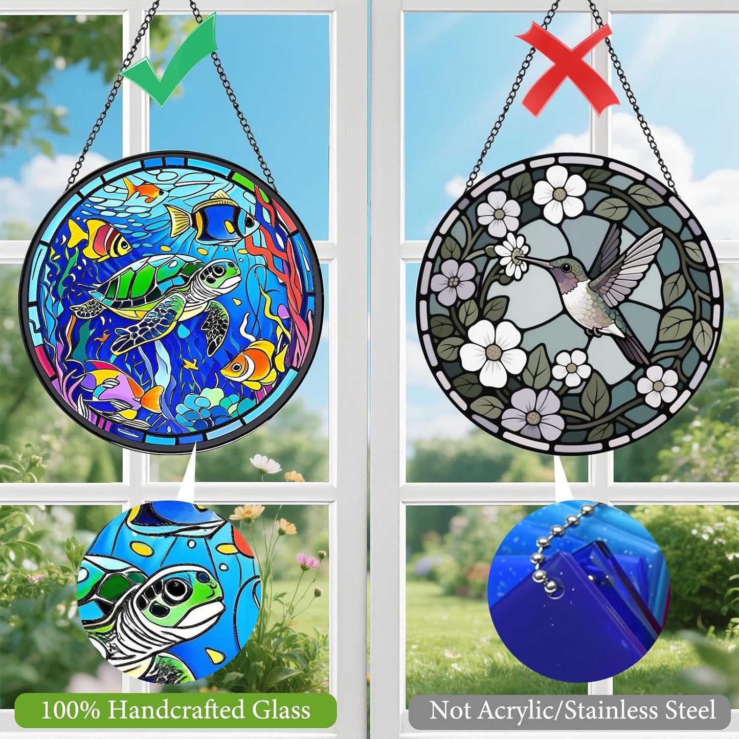 Sea Turtle Suncatchers for Windows Hanging - 8 in Stained Glass Sun Catchers Indoor Window, Suncatcher Stain Glass Window Hanging for Home Decor, Gifts for Holiday or Wall Art