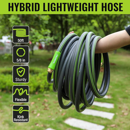 WORKPRO Garden Hose 5/8 IN x 50 FT, Heavy Duty, Flexible and Lightweight Water Hose with Rotary Handle, 3/4" GHT Solid Brass Fittings, for All-weather Outdoor, Lawn, Garden & Yard,Car wash