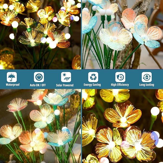 Solar Swaying Garden Lights – Upgraded Flower & Firefly Lights with Larger Solar Panel, Waterproof Outdoor Pathway & Flowerbed Light for Yard & Holiday Decor (4pack)