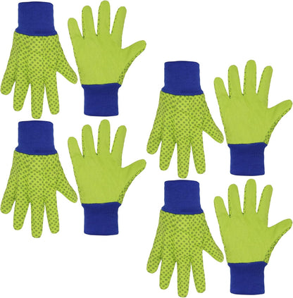 HANDLANDY 4 Pairs Kids Gardening Gloves, Girls Boys Children Garden Work Play Gloves (Green Dot, Medium)