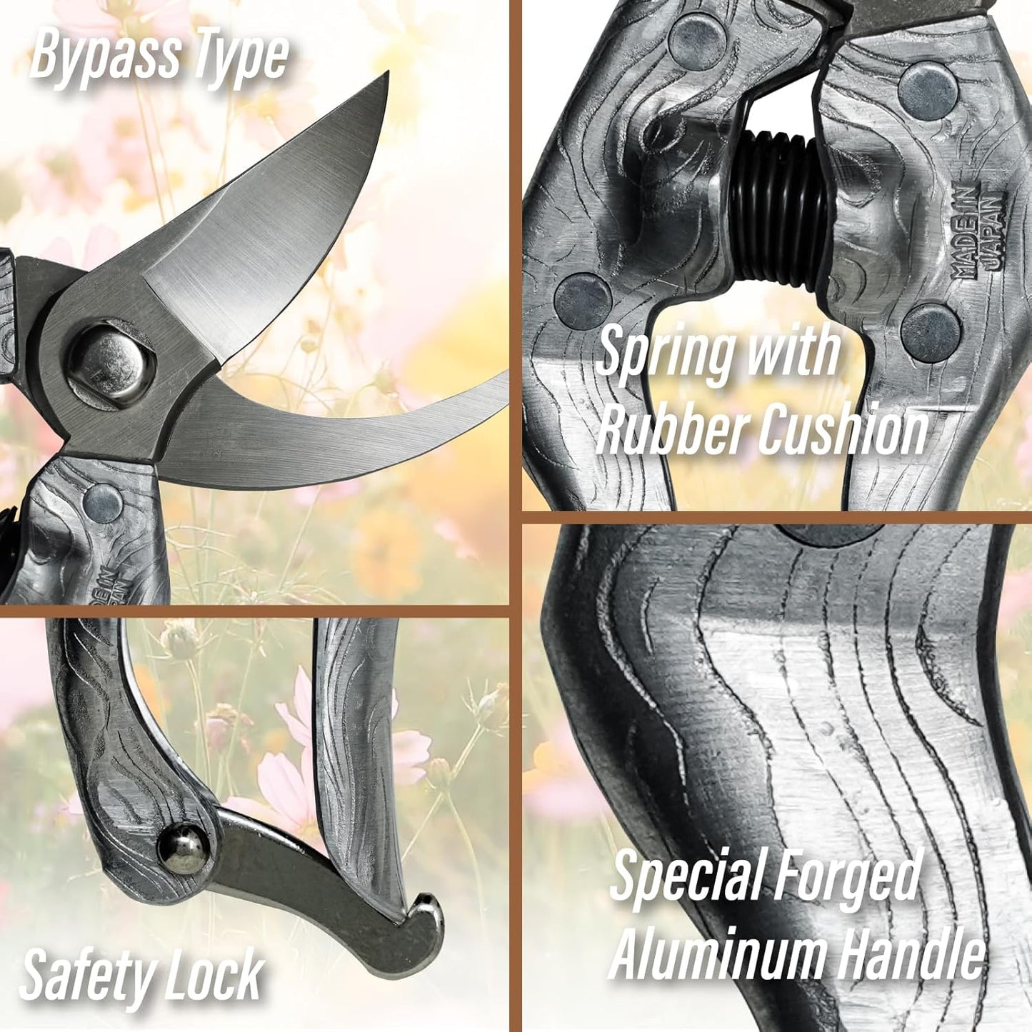 SUIZAN Bypass Pruning Shears 8.3” Plus Forged Aluminum Handle - Professional Japanese Hand Pruners Garden Scissors Gardening Tools