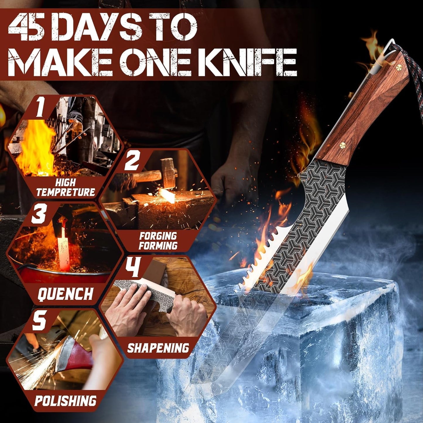 ROCOCO Butcher Meat Cleaver Knife - Boning Knife with Sheath for Kitchen Camping BBQ Birthday Thanksgiving Christmas Gift 8.8"