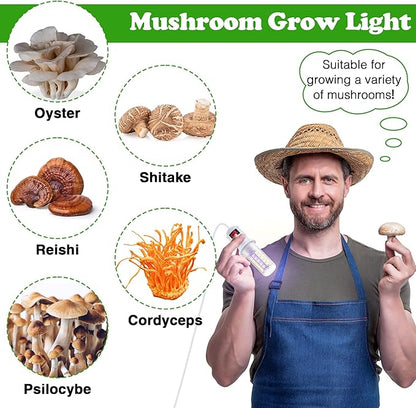 Meonum 2 Pack LED Mushroom Grow Light, Dual Spectrum Grow Light with 4.9 ft Extension Cord, 360° Hanging Mushroom Growing Lamp with White Blue LEDs for Indoor Plants