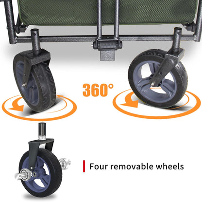 Collapsible Foldable Wagon Cart with Quick-Release Wheels & 2 Seats - Heavy-Duty Utility Wagon 265LBS Capacity for Camping, Garden, Shopping (Green)