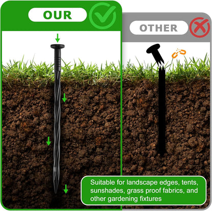 200Pcs 8-Inch Plastic Landscape Edging Spikes, Spiral Anchoring Nails for Weed Barrier, Paver Edging, Landscape Edging, Artificial Turf, Grass Pathways, and More