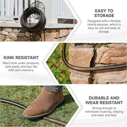 Giraffe Tools Leader Hose 10ft x 5/8", Custom Length, Heavy Duty, No Kink, Flexible, Rubber Garden Hose, Leakproof Water Hose with Female to Female Fittings, 600 Burst PSI