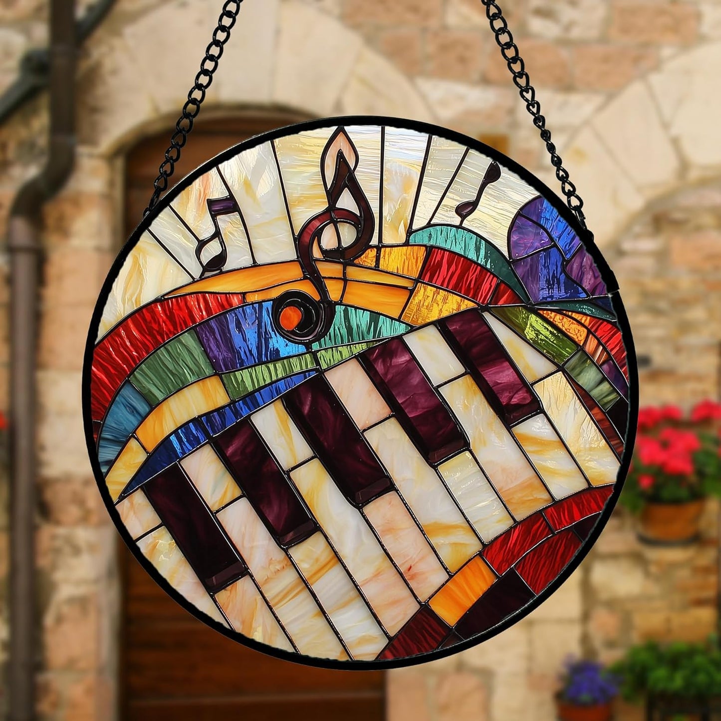 Stained Glass Window Hanging, Piano Notes Sun Catchers Glass Panel Suncatcher Decor for Birthday for Women, Men, Wife, Aunt, and Mom 9.8 in