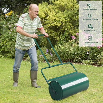 Outvita Lawn Roller, 13 Gallons Water and Sand Filled Garden Drum Roller with U Shaped Handle Tow beind Sod Roller for Planting, Seeding(Green)