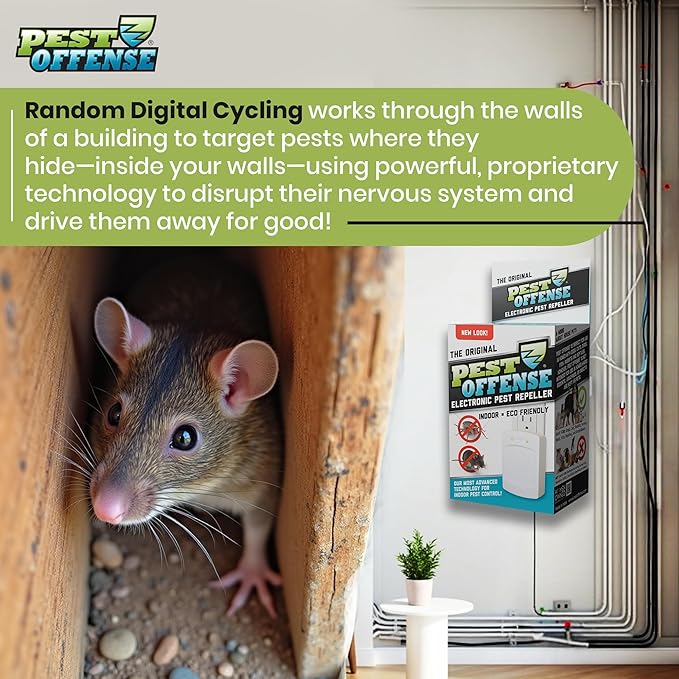 2025 Upgraded PEST OFFENSE New Look Electronic Pest Repeller for Indoor Pest Control of Mice, Rats, Rodents, Roaches for Home, Office, Business, Garage, Warehouse
