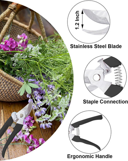 Pruning Shears for Gardening, 2 Pack Garden Scissors for Cutting Fresh Flowers, Floral Clippers for Plants, Fruits (Black)