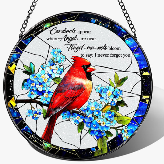 Cardinal Stained Glass Window Hanging, 8 Inch Sun Catchers Indoor Window, Suncatchers for Windows