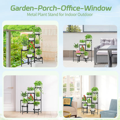 iDavosic.ly Plant Stand Indoor Outdoor, 7 Tier Corner Metal Flower Display Holder Shelf, Folding Tall Orchid Rack for Patio Balcony Porch Garden Living Room House, Black