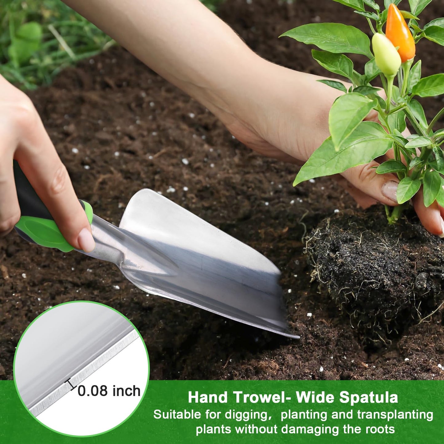 Garden Tools Set, 3 Pack Heavy Duty Gardening Tools Set Include Garden Shovel, Transplant Trowel