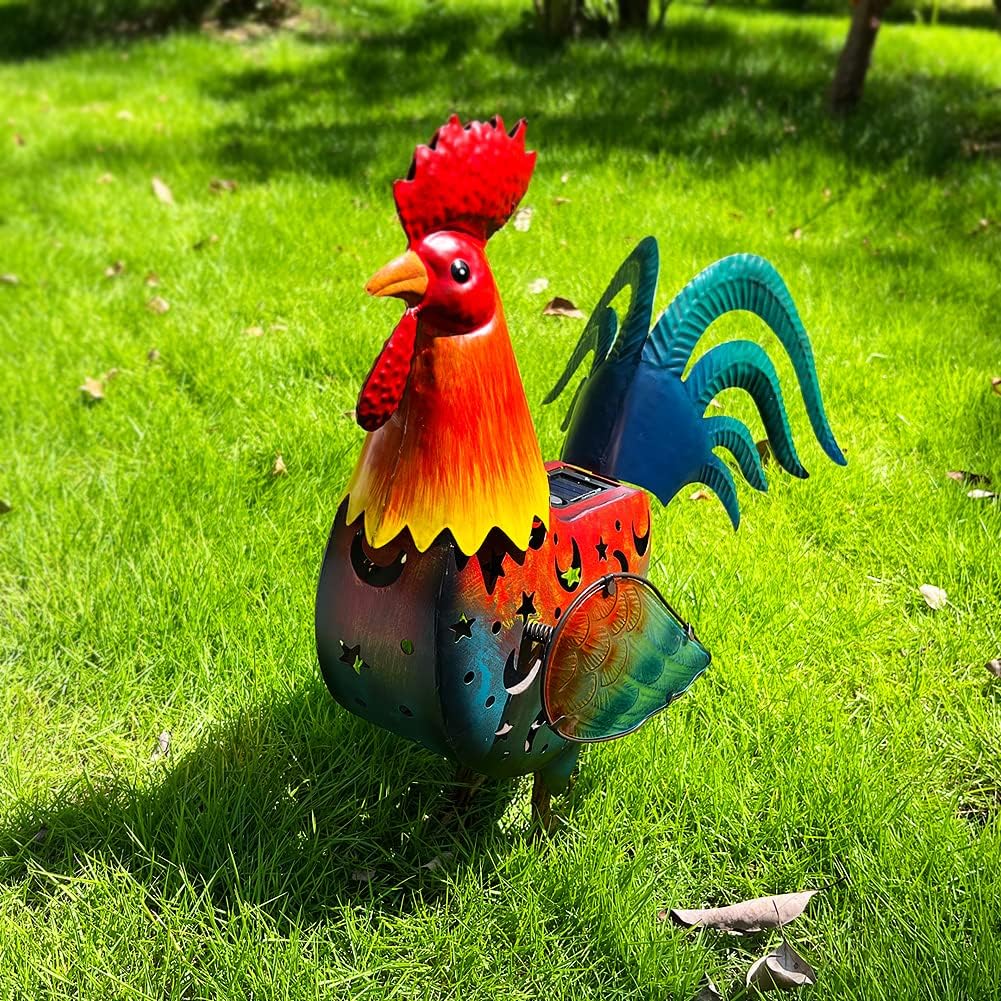 LIFFY Metal Rooster Yard Decor,18 Inch Solar Chicken Yard Decorations Outdoor,Garden Rooster Decor for Outside,Lawn Statues Decorative Ornaments for Home Patio Backyard Landscape