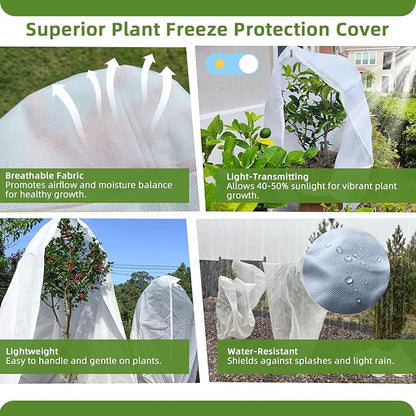 2 Pack Plant Covers Freeze Protection, 48"W x 72"H Winter Frost Blanket 2.36 oz/yd² Fabric Frost Cloth Tree Covers Shrub Jacket Bag with Zipper & Drawstring for Plants Fruit Tree Shrub Potted - White