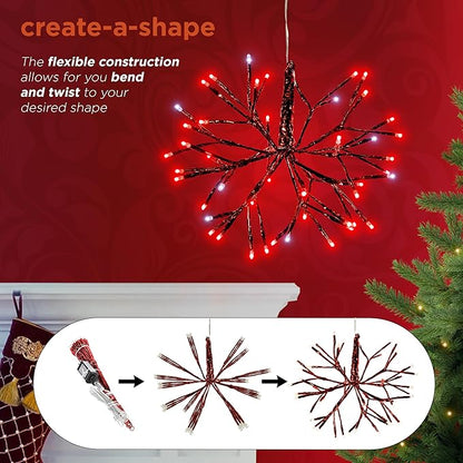 Alpine Corporation 10" H Indoor Christmas Twig 3D Hanging Snowflake Ornament with LED Lights, Red, Christmas Decoration