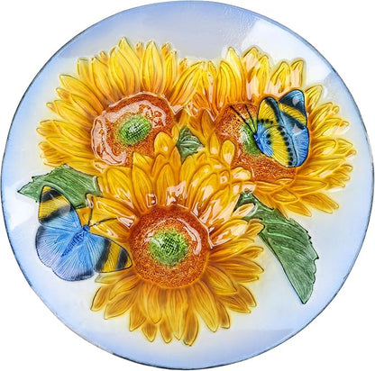 MUMTOP Outdoor Glass Birdbath with Metal Stand for Outside Lawn Yard Garden Sunflower Decor,18??Dia/21.65 Height