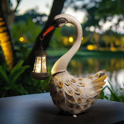 HONGLAND Solar Garden Statue Outdoor Swan Decor Bird Decor Lawn Ornament for Backyard Patio Porch Poolside（White）
