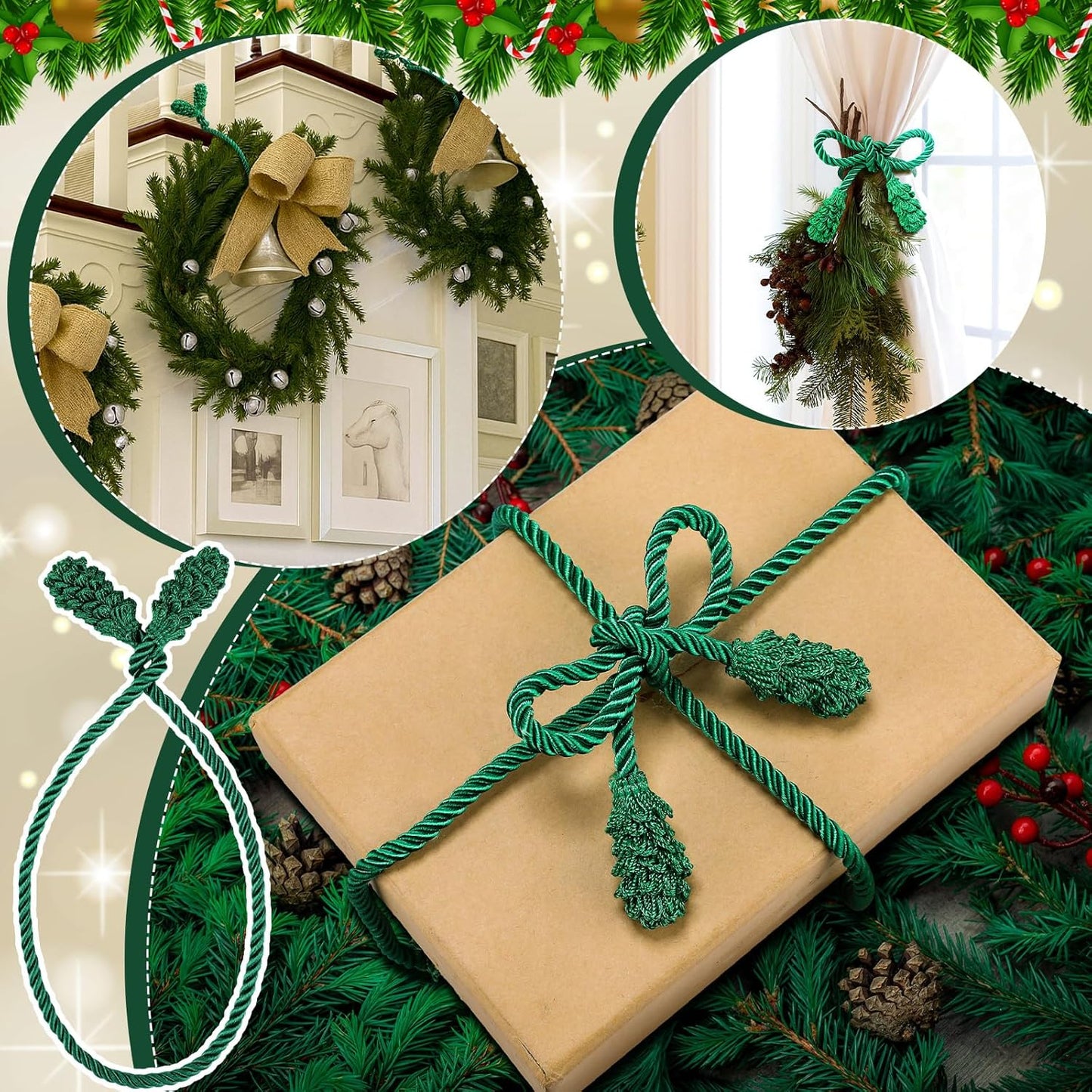Shappy 36 Pieces Christmas Garland Banister Ties Christmas Decorative Reusable and Flexible Twist Ties for Garland, Banister Home Decoration (Green)