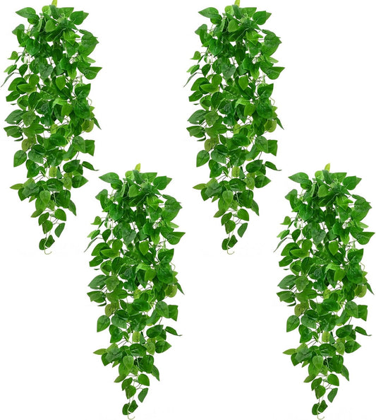 BLEUM CADE 4Pcs Fake Hanging Plants, 9 Branch Artificial Hanging Plant, Lush Faux Pothos Vines for