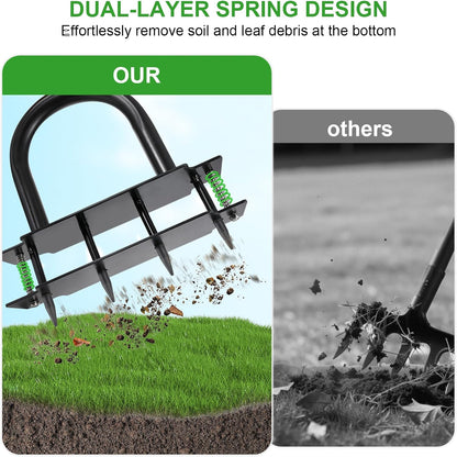Lawn Aerator - Aerator Lawn Tool, Manual Metal Spike Lawn Aerator Tool with Spring, Automatic Dirt and Leaf Clean Design, Yard Aerator for Lawn for Loosening Soil, Garden Tool