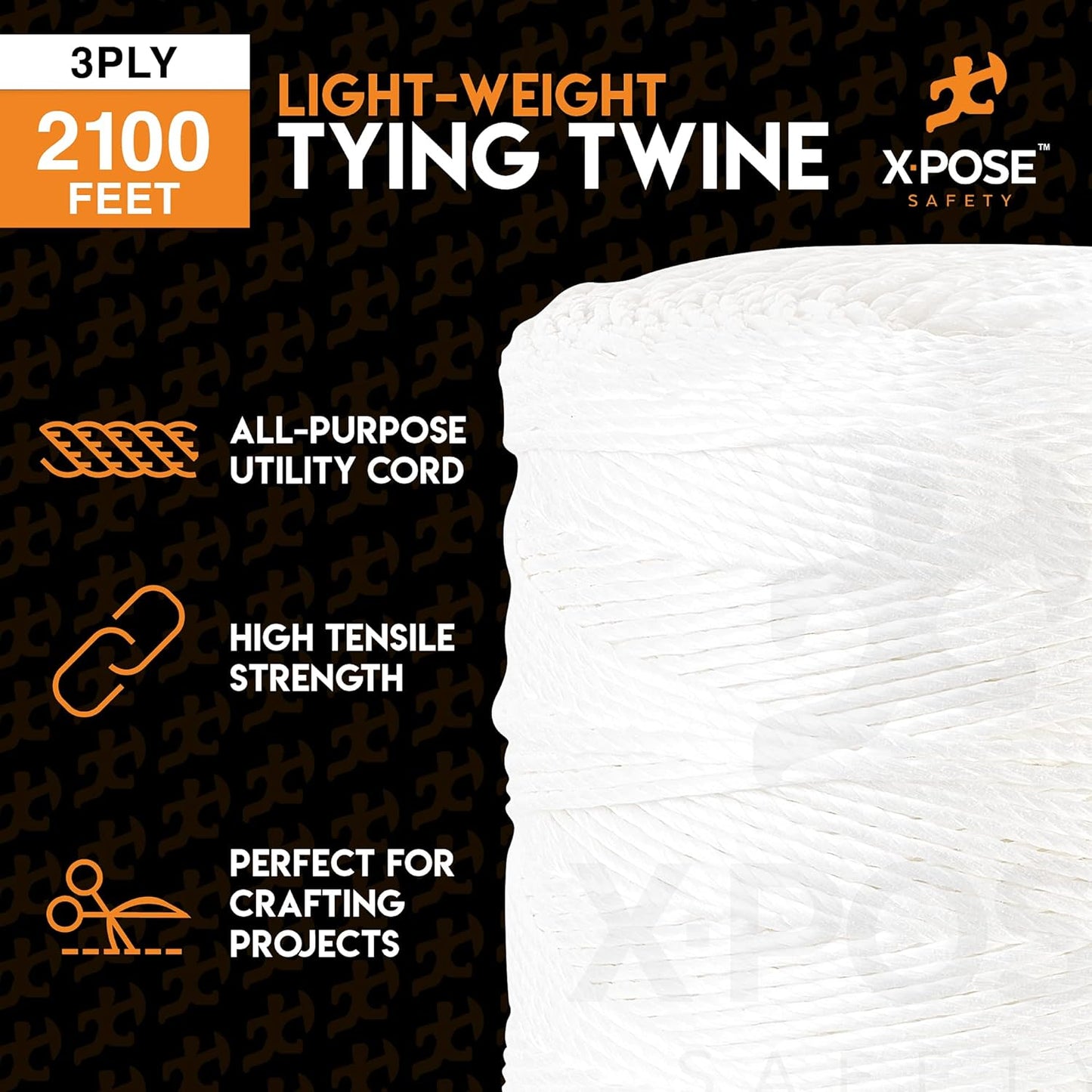 Polypropylene Tying Twine - 3 Ply White Plastic Poly String 2800' Roll - Soft On Hands - Heavy Duty Outdoor & Indoor Tie Line - Baling, Shipping & Bundling Twine, Packaging Rope 4 Pack
