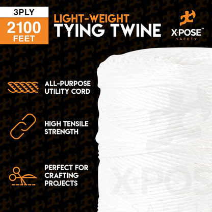 Polypropylene Tying Twine - 3 Ply White Plastic Poly String 2800' Roll - Soft On Hands - Heavy Duty Outdoor & Indoor Tie Line - Baling, Shipping & Bundling Twine, Packaging Rope 4 Pack