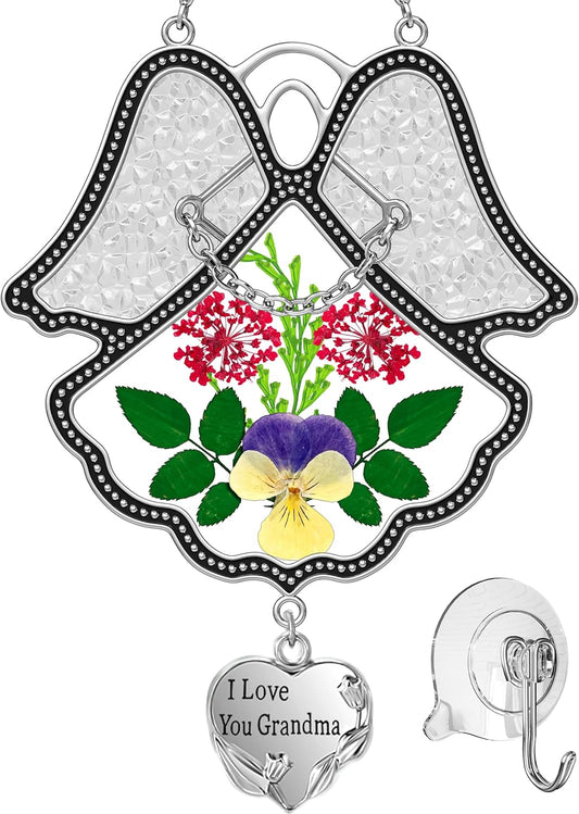 KY&BOSAM Gifts for Nana I Love You Grandma Angel Suncatcher Stained Glass Suncatchers for Window Hangings Glass & Metal Maker for Garden Christmas Tree Wedding Party Patio Backyard Home Decor