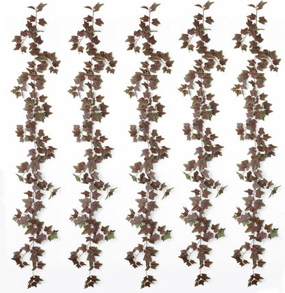 mizii 5 Pack 360" Artificial Vines Ivy Garland Realistic Fake Vine Silk Green Leaves Faux Hanging Plants Greenery Decoration for Outdoors Wedding Party Indoor Mantle Bedroom Home Decor (Purple Green)