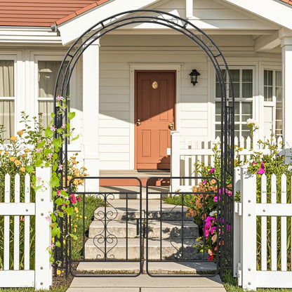 Moccha Garden Arch, 84" Arbor Trellis with Lockable Gate for Climbing Plants, Roses, Vines, Outdoor Pergola Archway, Heavy-Duty Garden Arbor for Lawn Patio Bridal Party Decoration Pathway Ceremony
