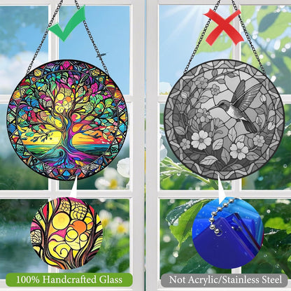 Tree of Life Suncatchers Stained Glass for Windows Hanging - 8'' Sun Catchers Indoor Window - UV-Print Stain Glass Window Hanging for Home Decor, Wall Art, Gifts for Mom