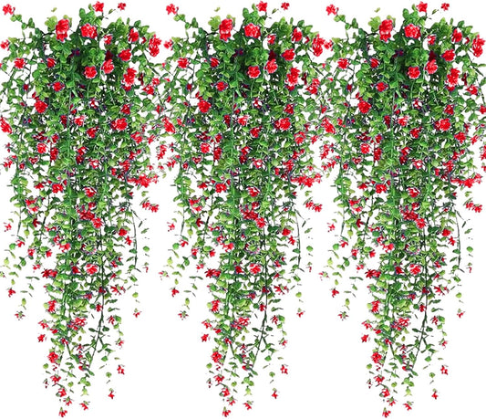 Artificial Hanging Flowers, 3 Pcs Fake Hanging Plants Artificial Vines for Outdoors, Fake Ivy Vine