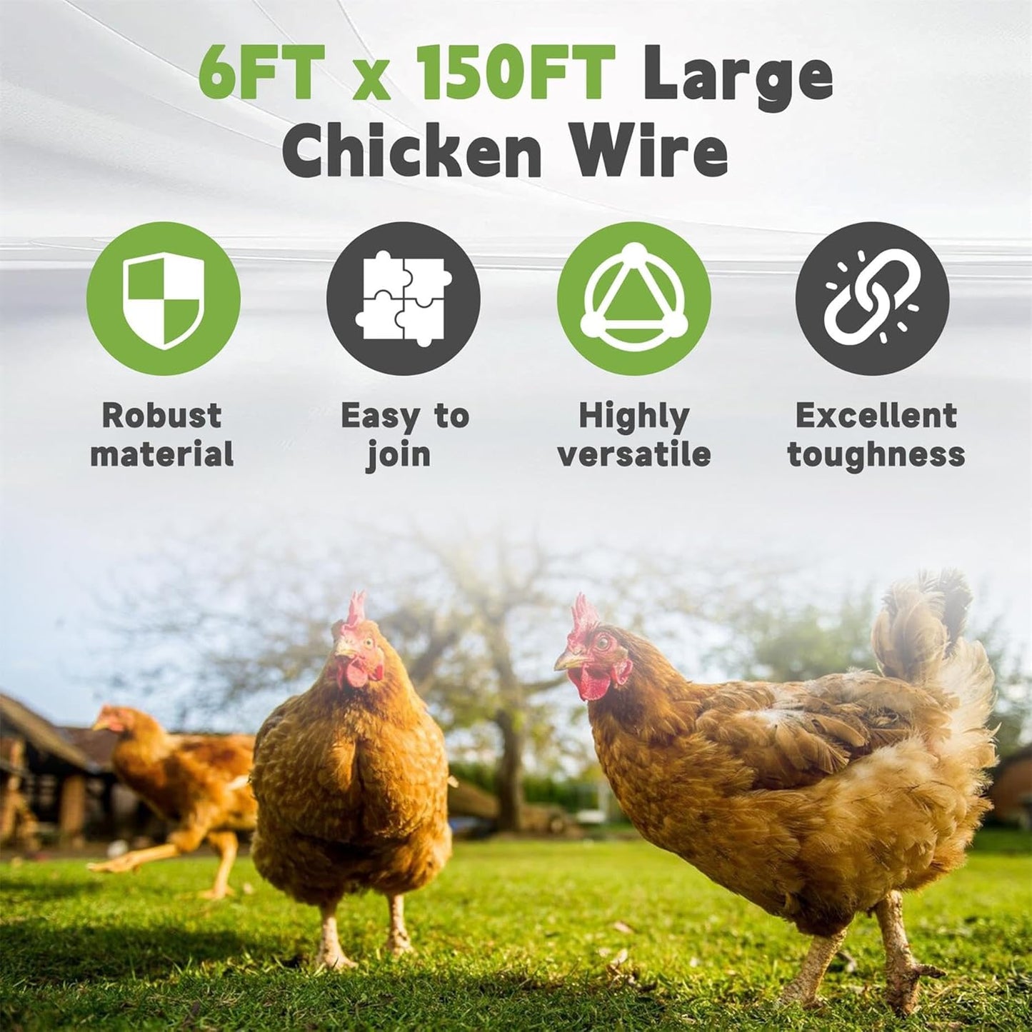 HOSTIC 6FTx150FT Chicken Wire Netting 2IN Galvanized Wire Mesh Hexagonal for Poultry Garden Fencing Barrier