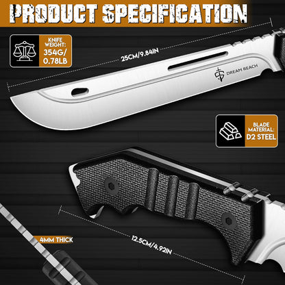 Dream Reach Heavy Duty Machete - Portable Full Tang Outdoor Survival Knife with Sheath Strap for Camping Hiking Gift for Men 9.8 Inches