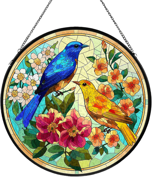 Hummingbird Stained Glass Window Hanging, Suncatcher Diamond Glass Panel Hangings, Sun Catchers