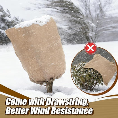 ANPHSIN Burlap Plant Covers Freeze Protection for Patio Winterizing - 2pcs 32"×40" Winter Frost Protector with Drawstring, Reusable Tree Freeze Blanket for Garden Bushes
