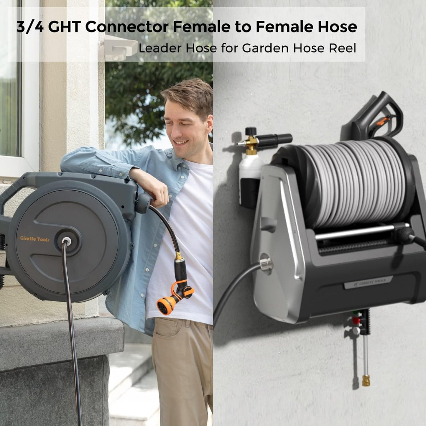 Giraffe Tools Leader Hose 5ft x 5/8", Custom Length, Heavy Duty, No Kink, Flexible, Rubber Garden Hose, Leakproof Water Hose with Female to Female Fittings, 600 Burst PSI