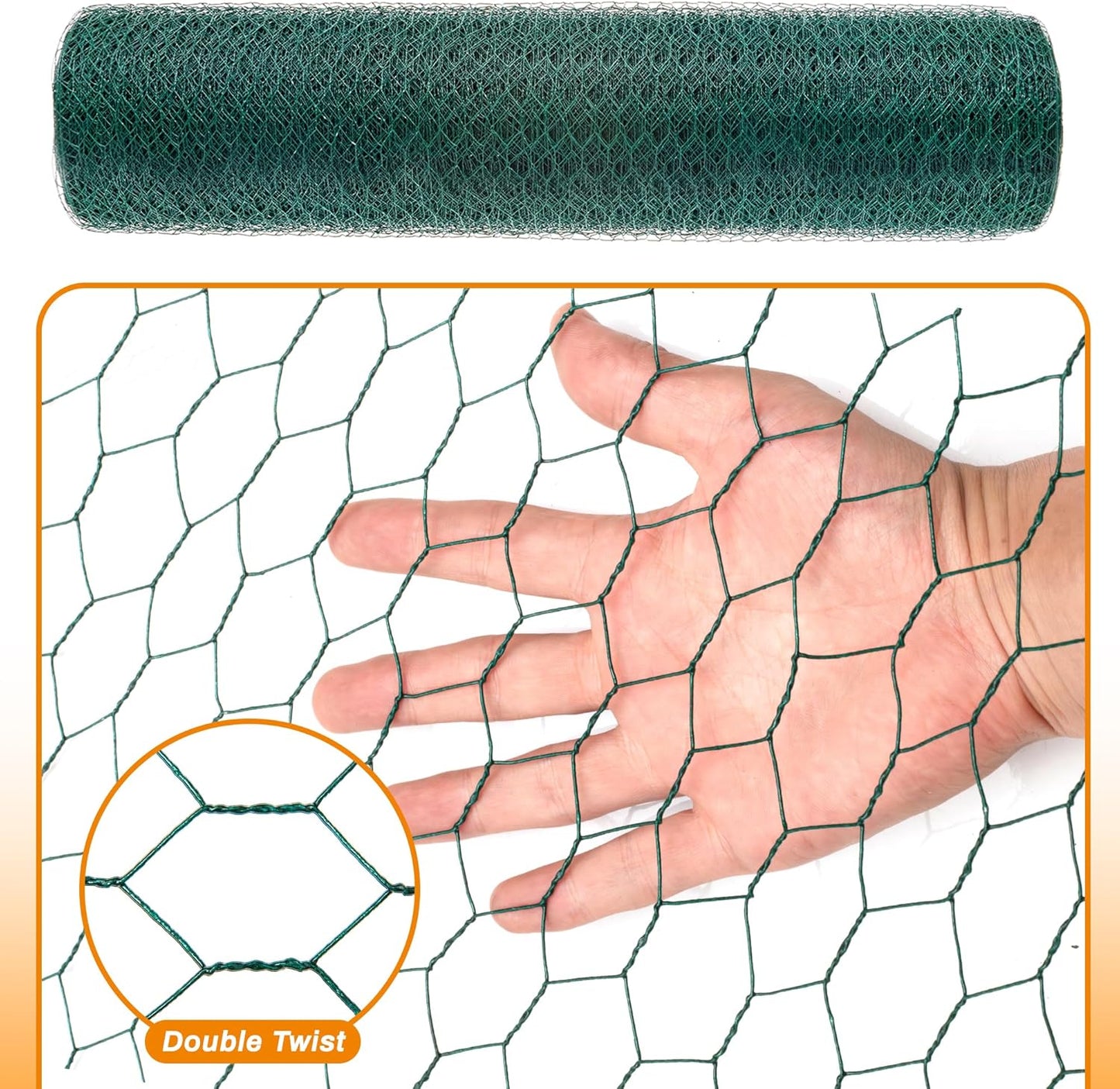 Green Chicken Wire 36 inch(H) x 50 ft(L), Anti-Rust Hexagonal Galvanized Metal Garden Netting for Floral Arrangements, PVC Coated Chicken Wire Coop for Crafts Plant Protector Pet Rabbits Fencing