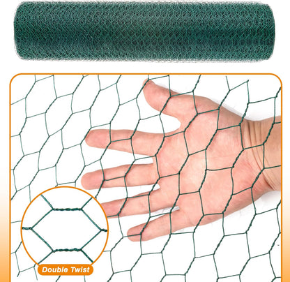Green Chicken Wire 36 inch(H) x 50 ft(L), Anti-Rust Hexagonal Galvanized Metal Garden Netting for Floral Arrangements, PVC Coated Chicken Wire Coop for Crafts Plant Protector Pet Rabbits Fencing