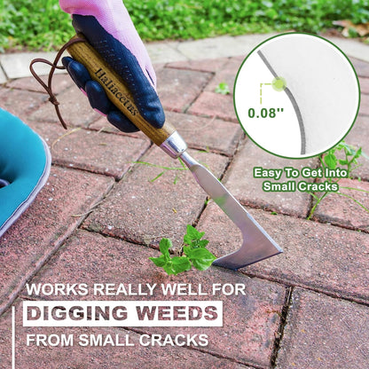 Haliaeetus Crack Weeder, L-Shape Stainless Steel Crevice Weeding Tool, Comfortable Grip Wood Handle Paver Weeder, 11'' Sidewalk Weed Removal Tool for Garden Lawn, Bricked Patio and Terrace Paving Moss