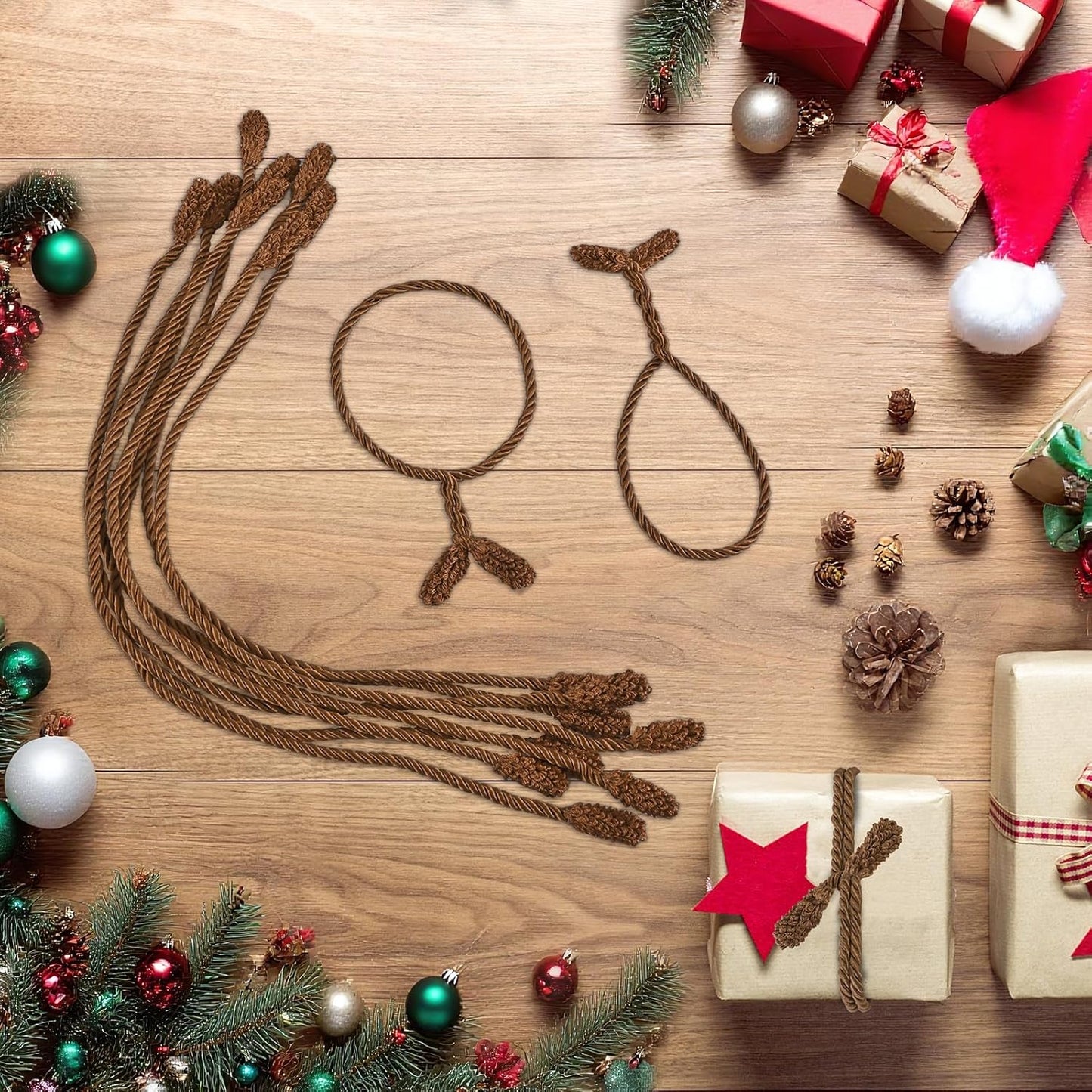 Christmas Garland Ties, 16Pcs 20in Garland Twist Ties for Banister, Reusable and Flexible Decorative Twist Tie for Home Decorations and Holiday Craft Gift Wrapping - Brown