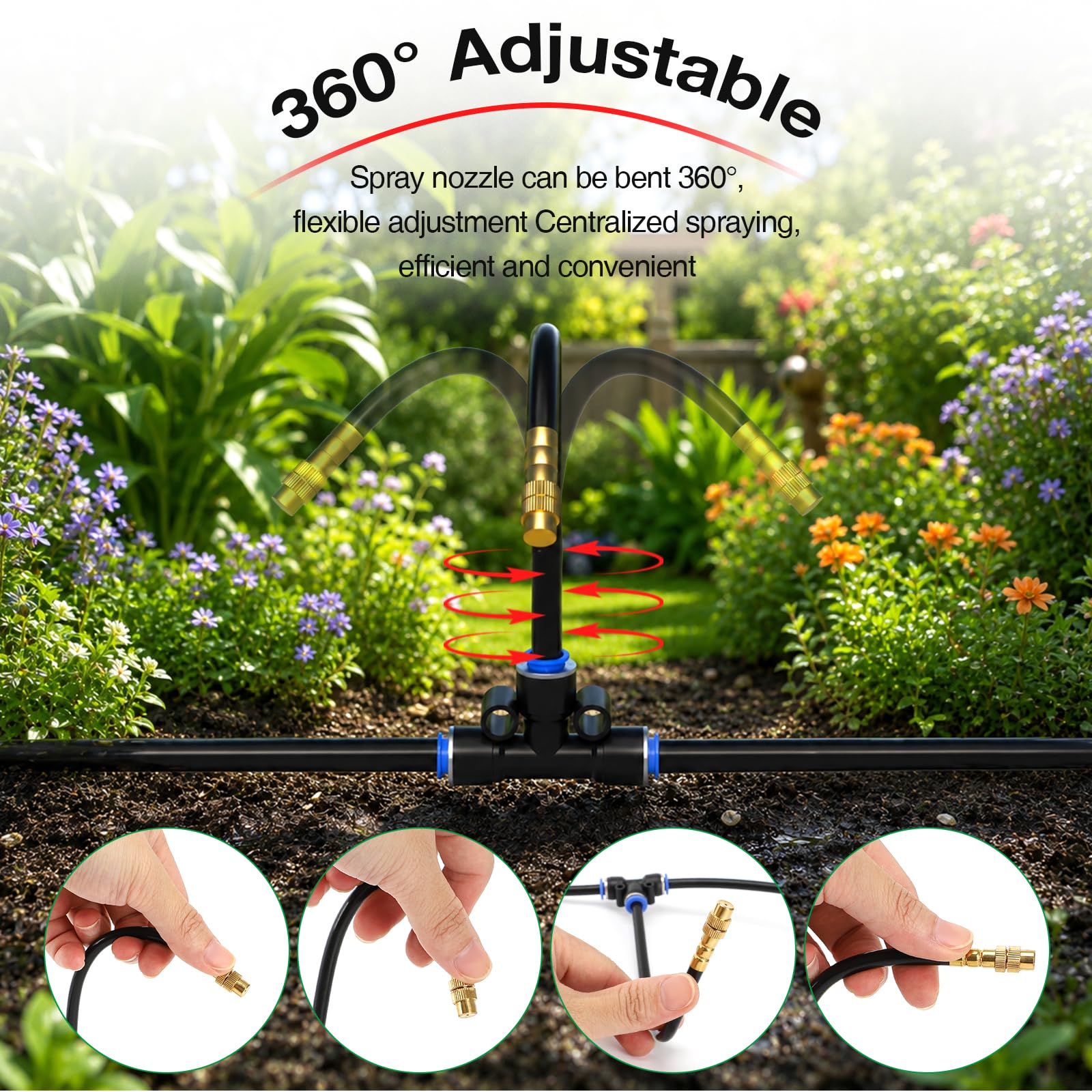 Pro-Series Drip Irrigation System, 200FT 1/4" Garden Watering System with 32pcs 360° Bendable