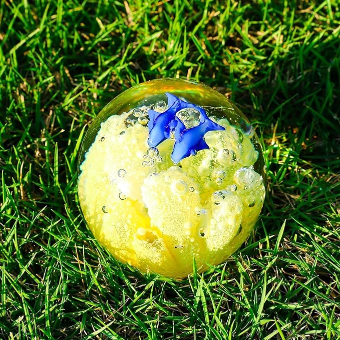 Decorative Crystal Ball Figurines Coral Fish Paperweight Blown Glass Decor Sea Art Ocean Lovers Gift Yellow 3.15"
