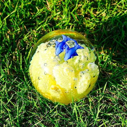 Decorative Crystal Ball Figurines Coral Fish Paperweight Blown Glass Decor Sea Art Ocean Lovers Gift Yellow 3.15"