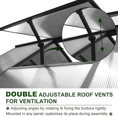 8x14 FT Green House for Outdoor, Polycarbonate Aluminum Walk-in Greenhouse Kit with Lockable Door and Adjustable Roof Vents, Backyard Garden in Winter, Gray