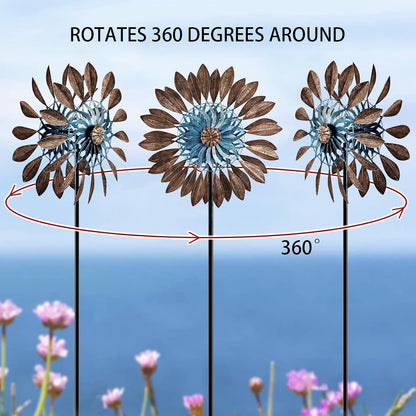 Wind Spinners 360°, Garden Outdoor Metal Windmill Yard Spinners Large 84 in Height 22 in Dia Dual Direction Dual Rotors Wind with Kinetic, Wind Spinner Clearance for Yard and Garden Art Decor(Copper)